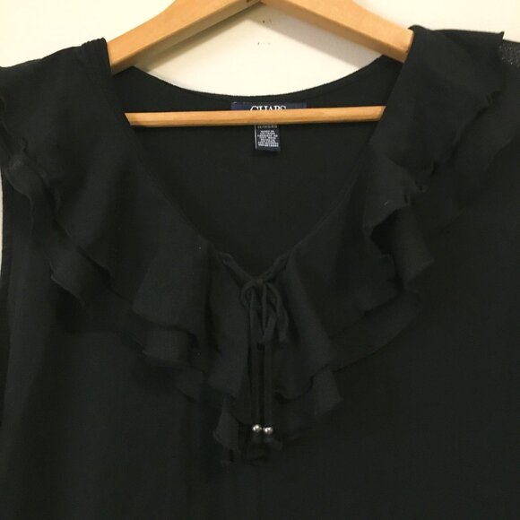 Chaps Gothic Black Ruffle Collar Tie Up Tank Top - Picture 4 of 12